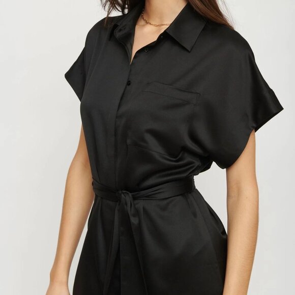 Dynamite Belted Satin Shirt Dress - Picture 3 of 6